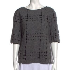 Tory Burch Gray 3/4 Sleeve Boxy Blouse